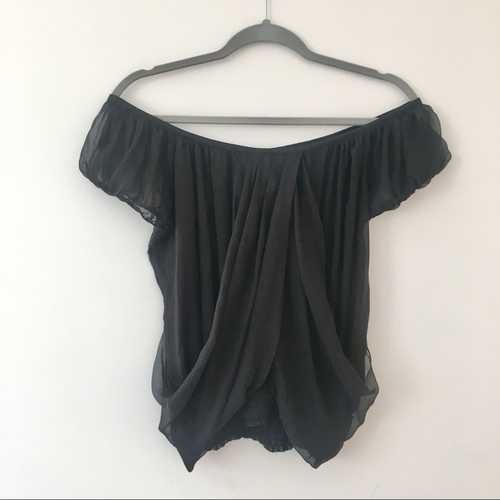 Bebe Black Silk Off the Shoulder Crop Top